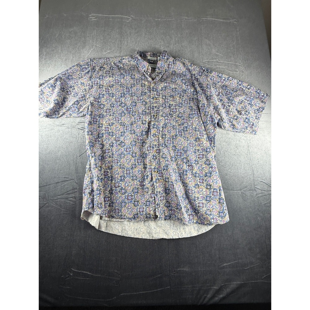 Vintage 90s IZOD XL Button Down Shirt Mens Purple Blue Geometric Print   Cotton